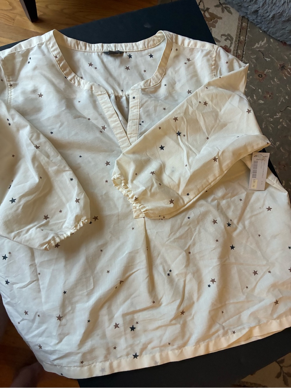 Eddie Bauer Cream Star-Print Cotton Blouse